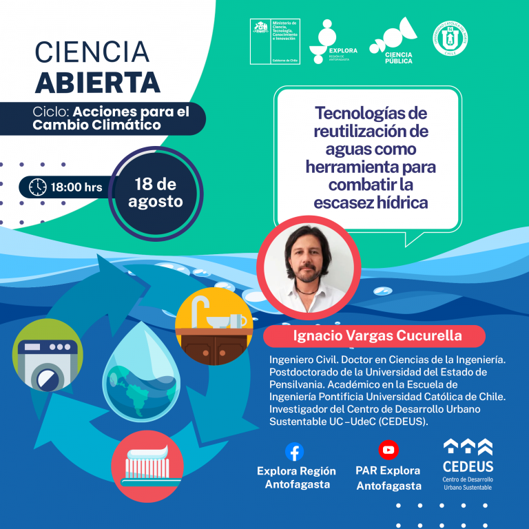 Transmitirán charla sobre reutilización del agua en Ciencia Abierta de Explora Antofagasta