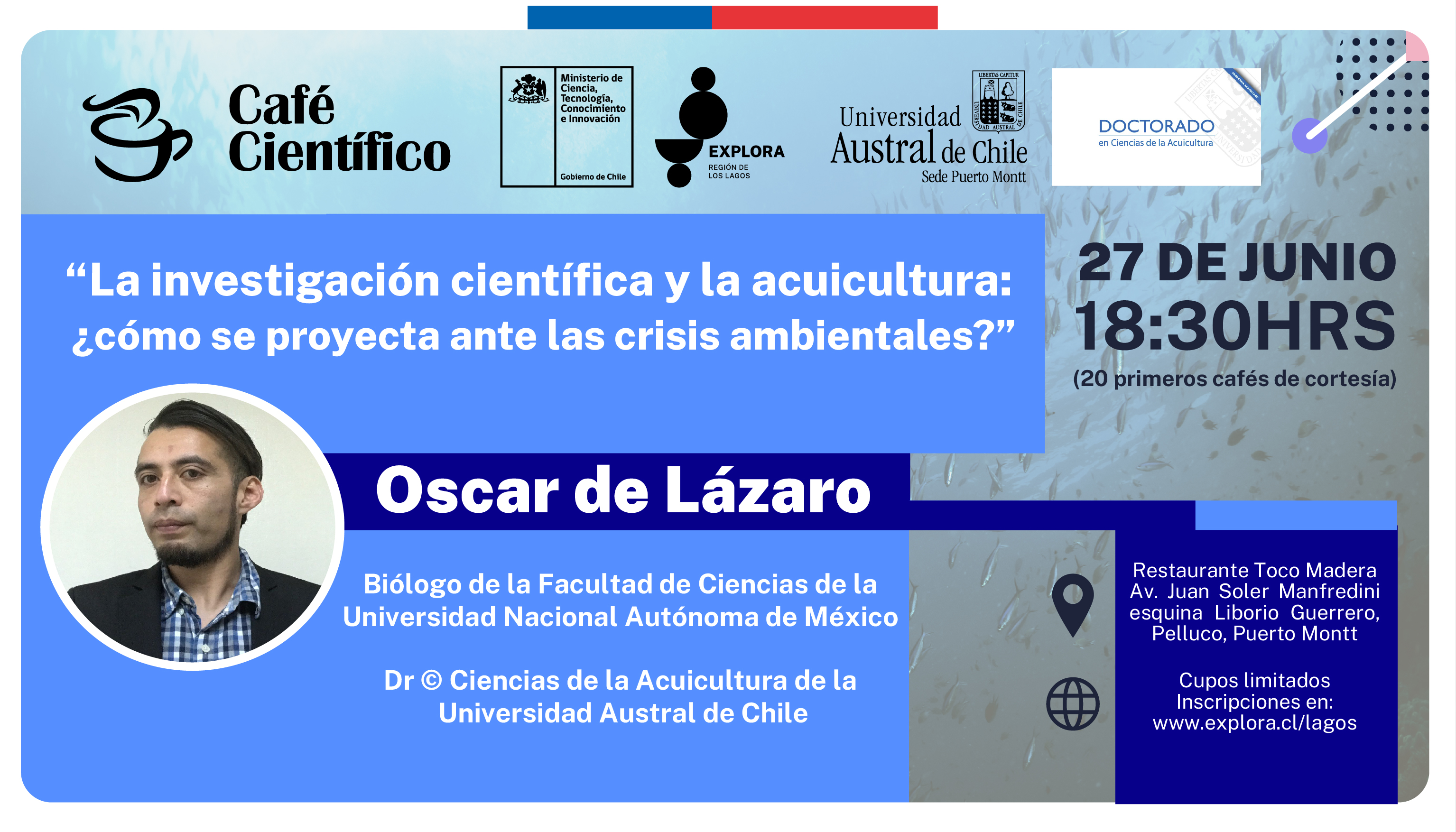 Café Científico de junio nos reunirá en torno a «La investigación científica y la acuicultura: ¿cómo se proyecta ante las crisis ambientales?