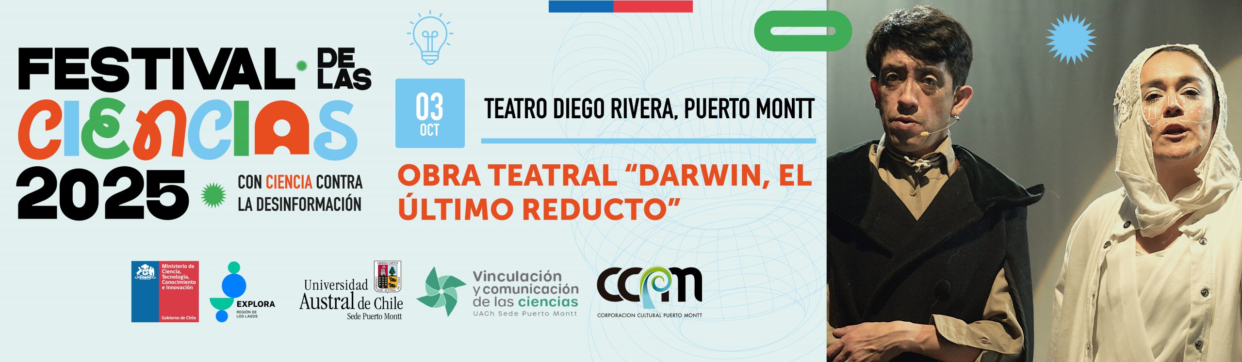 Celebremos el Festival de las Ciencias en la región de Los Lagos con obra teatral “Darwin, el último reducto”