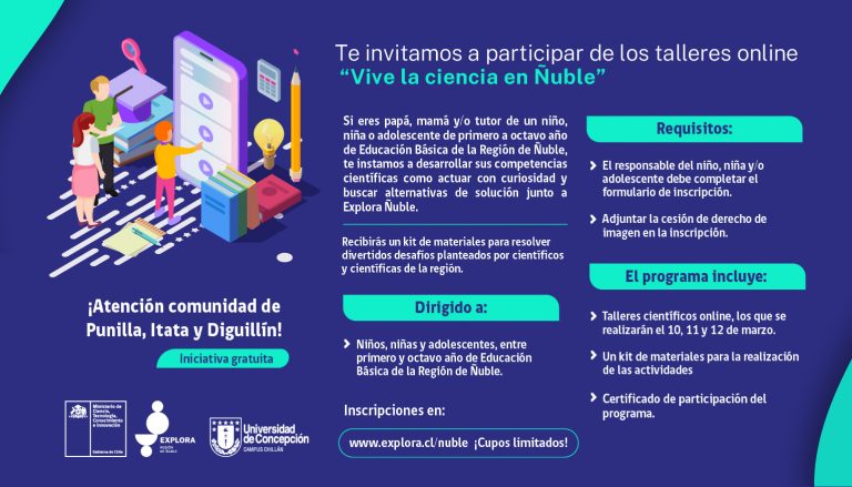 Te invitamos a participar de los talleres científicos “Vive la ciencia en Ñuble” dirigido a niños, niñas y adolescentes