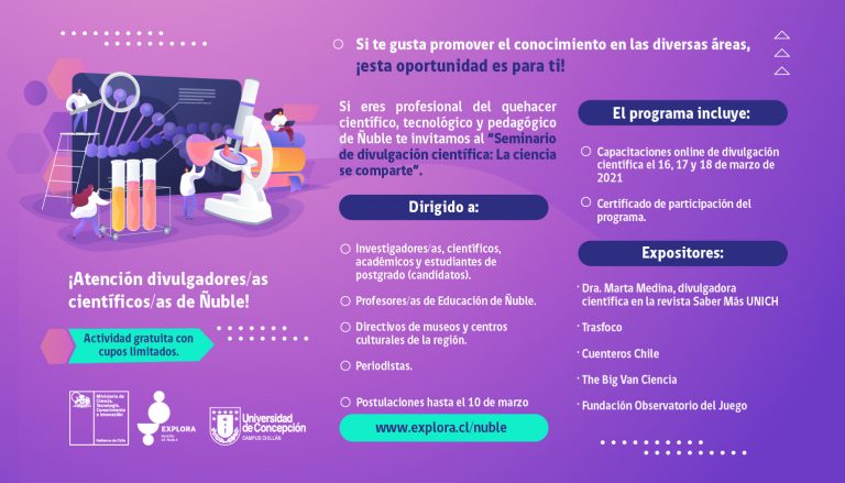 Inician postulaciones al “Seminario de divulgación científica: La ciencia se comparte”