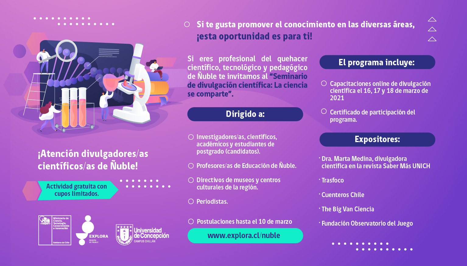 Inician postulaciones al “Seminario de divulgación científica: La ciencia se comparte”