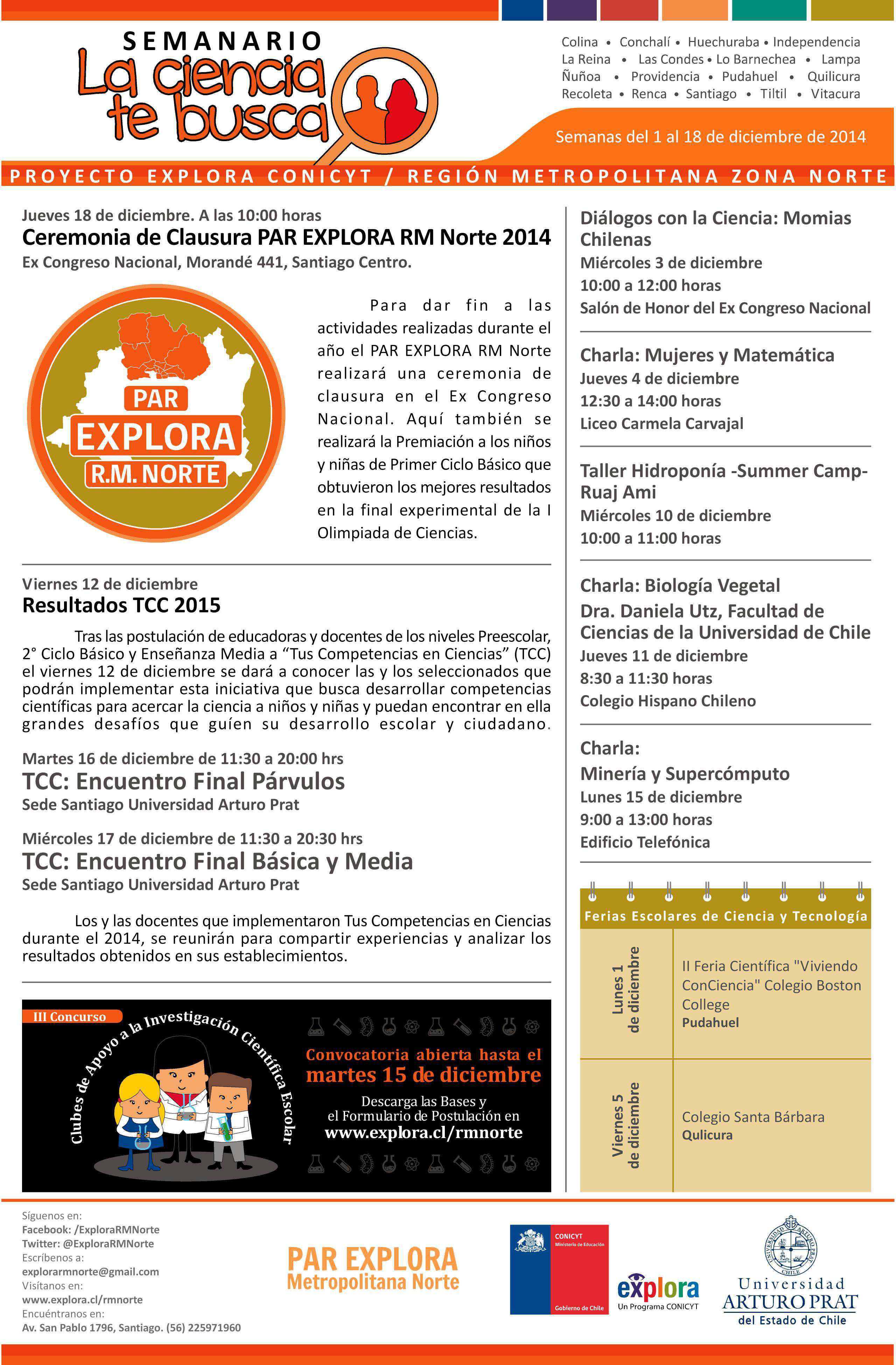 Semanario – Explora RM Norte – del 18 de diciembre al 17 de enero