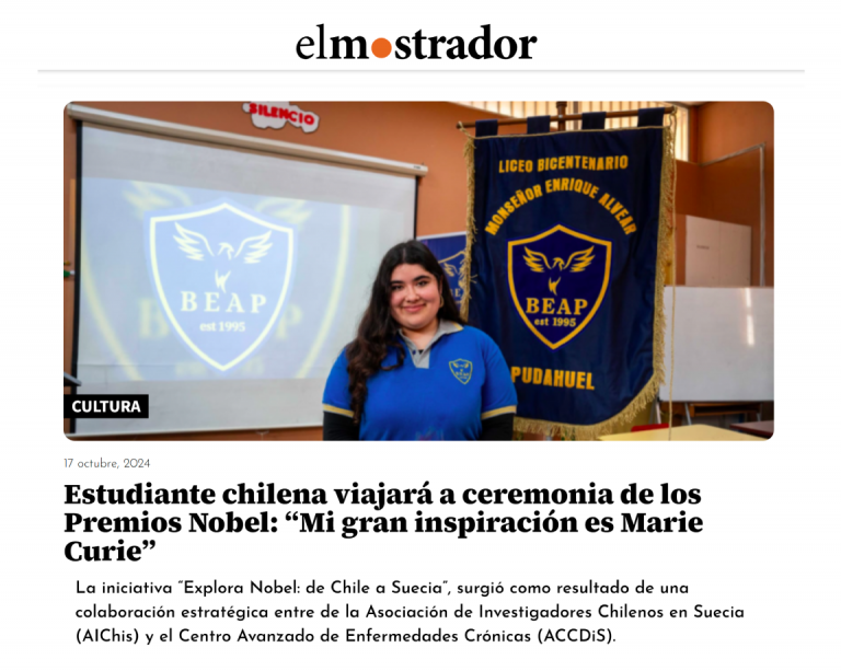 Estudiante chilena viajará a ceremonia de los Premios Nobel: “Mi gran inspiración es Marie Curie”