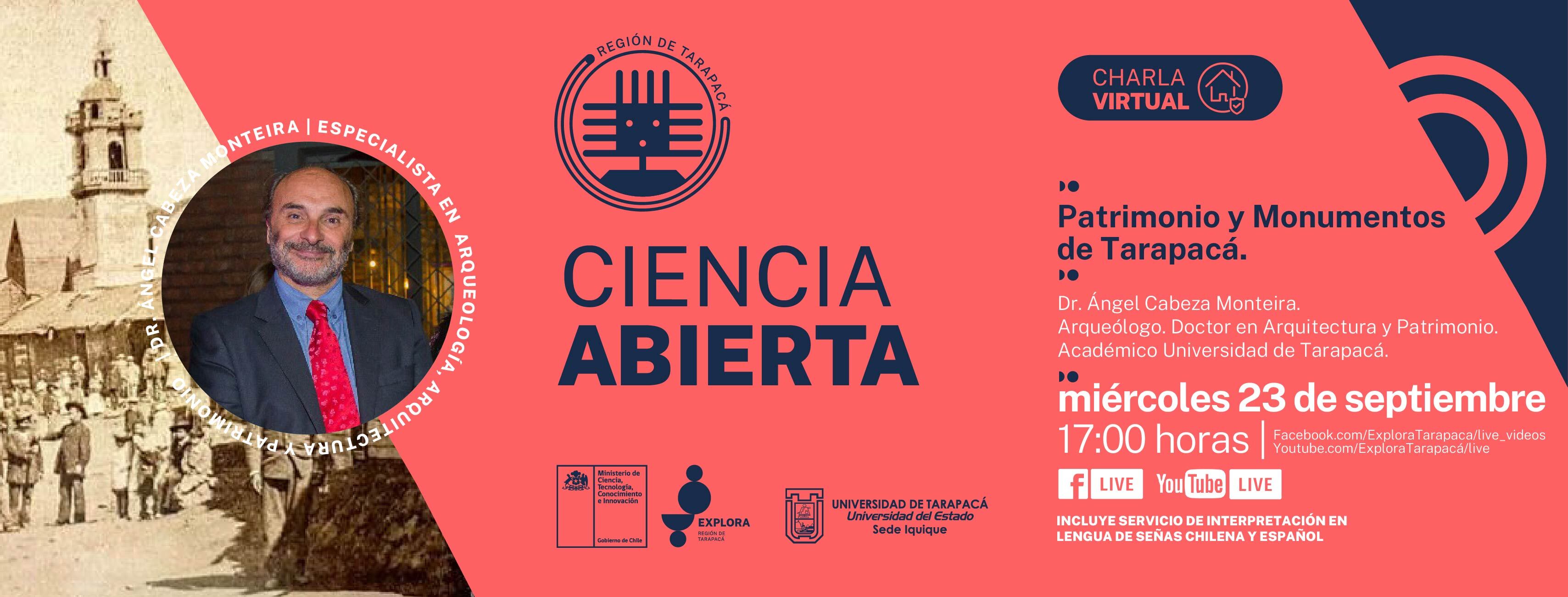 Miércoles 23 de septiembre: Charla “Patrimonios y monumentos de Tarapacá”
